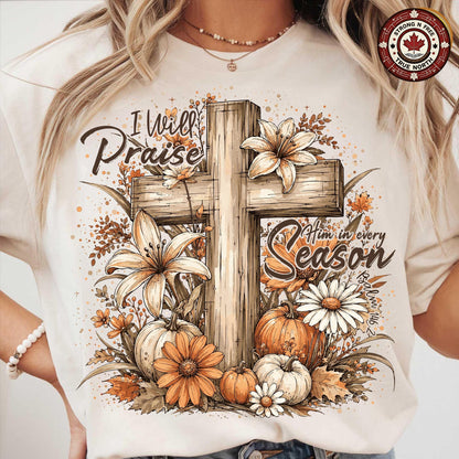 Retro Autumn Christian , Fall Cross Floral Design, Christian Coquette Pumpkin ready-to-press DTF transfer photo 1