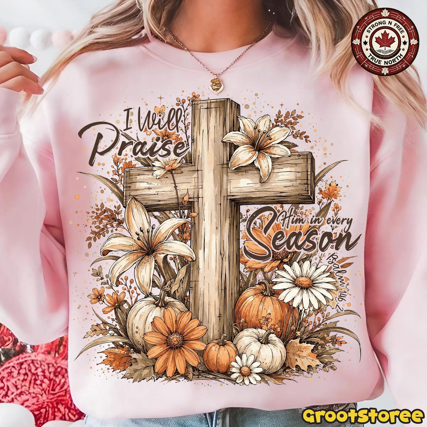 Retro Autumn Christian , Fall Cross Floral Design, Christian Coquette Pumpkin ready-to-press DTF transfer photo 2