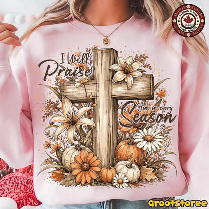 Retro Autumn Christian , Fall Cross Floral Design, Christian Coquette Pumpkin ready-to-press DTF transfer photo 2