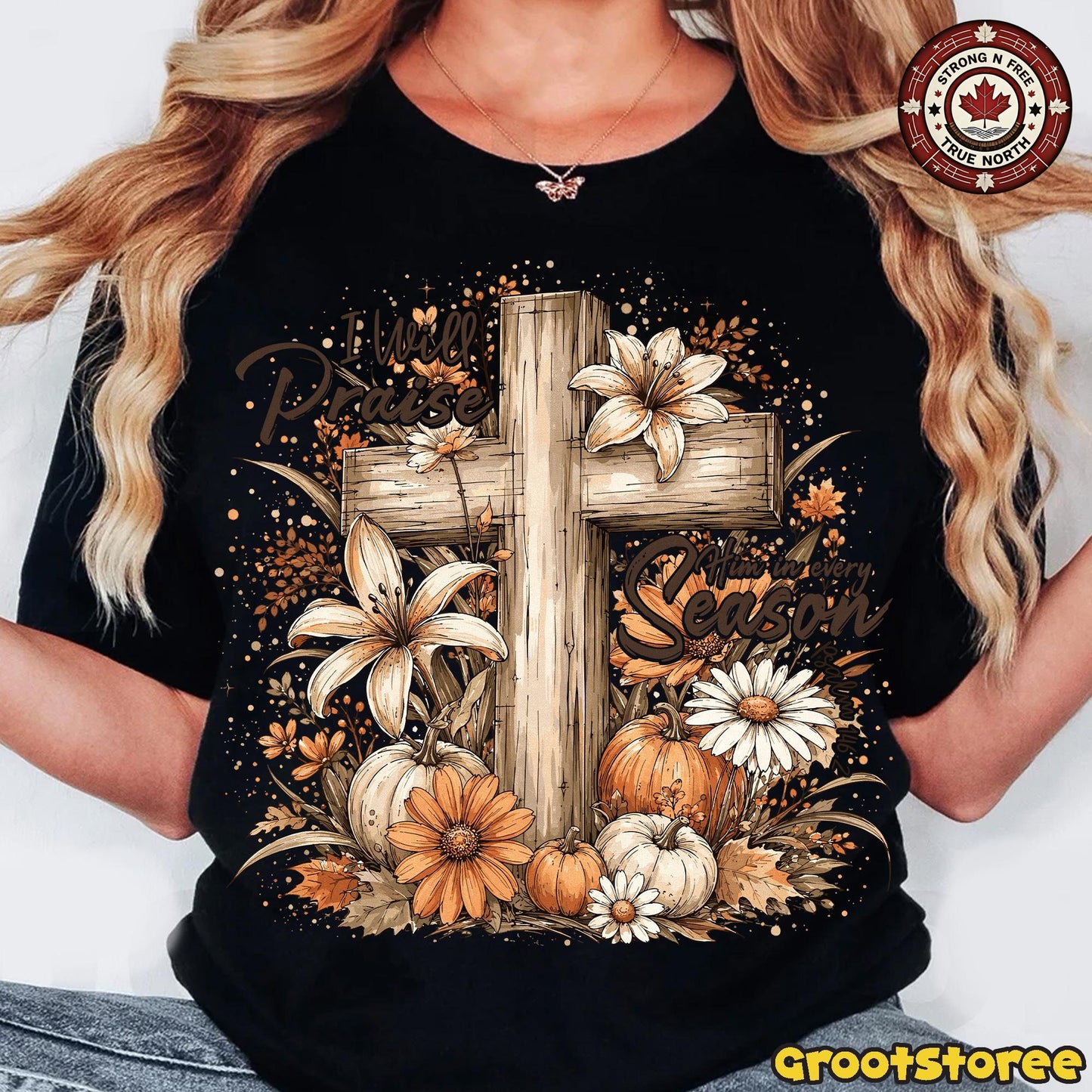 Retro Autumn Christian , Fall Cross Floral Design, Christian Coquette Pumpkin ready-to-press DTF transfer photo 3