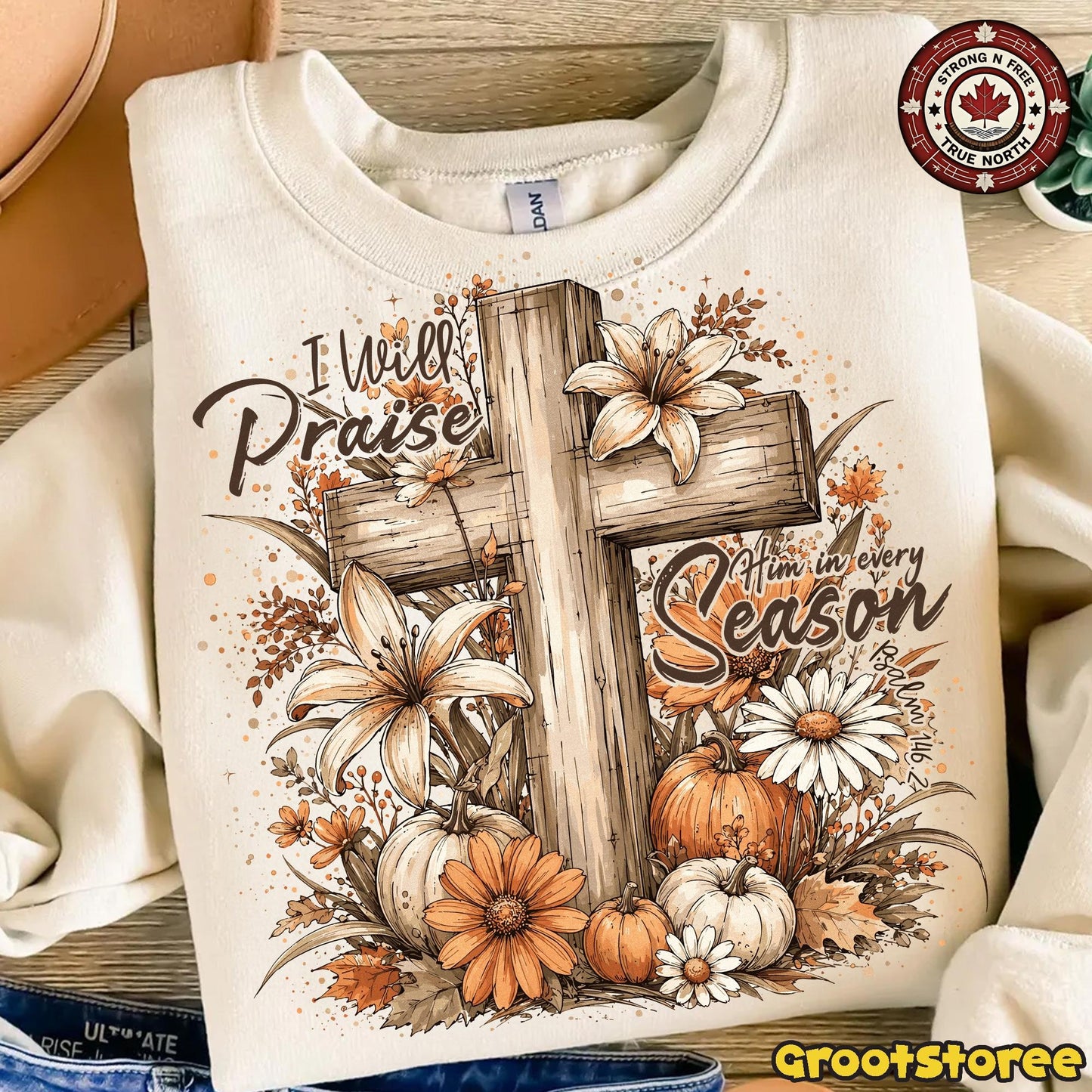 Retro Autumn Christian , Fall Cross Floral Design, Christian Coquette Pumpkin ready-to-press DTF transfer photo 4