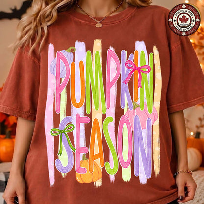 Pumpkin Season , Fall Pumpkin Patch Design, Autumn Stripes Shirt Graphic, ready-to-press DTF transfer photo 1