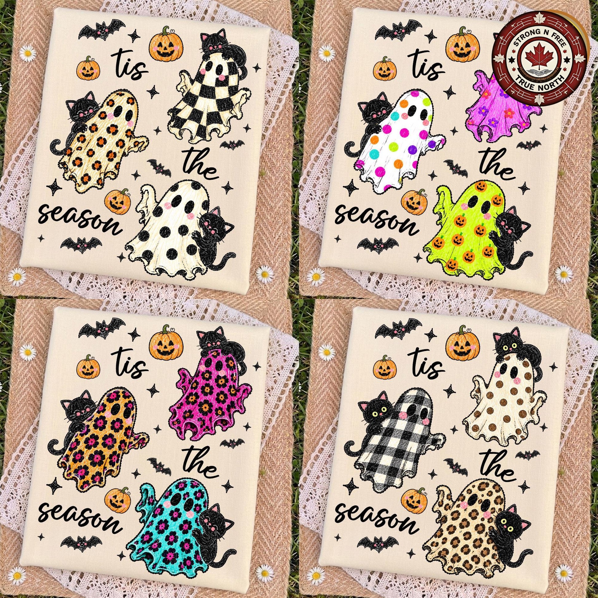 Halloween Ghost Bundle, Tis The Season Spooky Design, Leopard Checkered ready-to-press DTF transfer photo 1