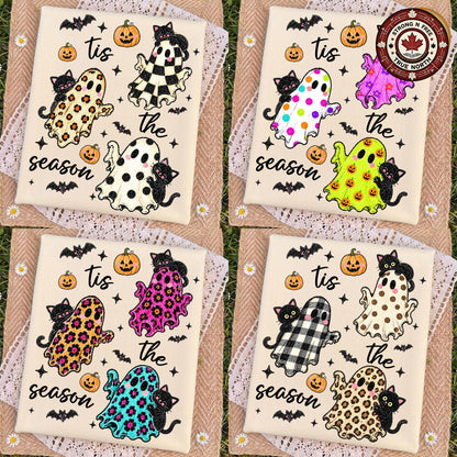 Halloween Ghost Bundle, Tis The Season Spooky Design, Leopard Checkered ready-to-press DTF transfer photo 1