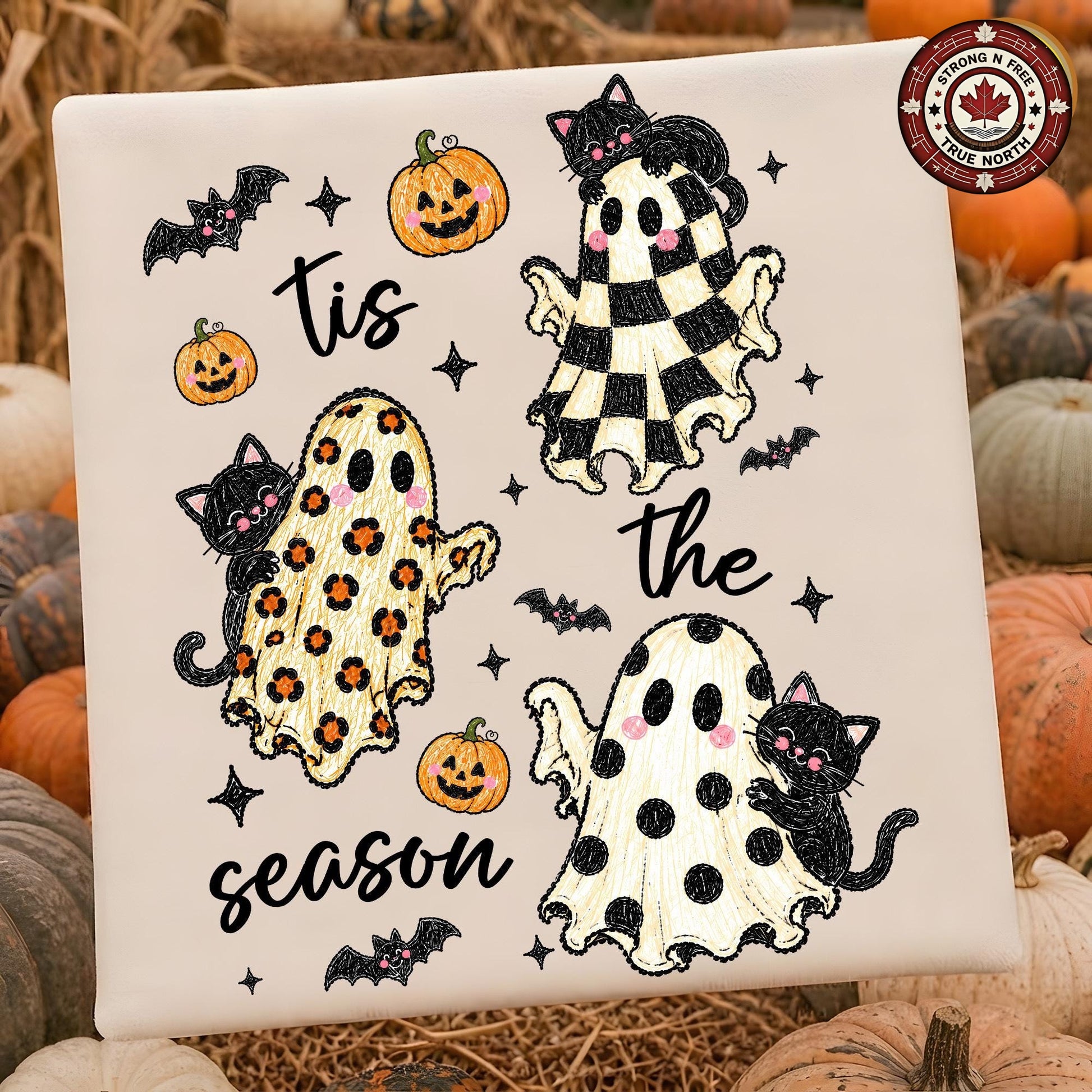 Halloween Ghost Bundle, Tis The Season Spooky Design, Leopard Checkered ready-to-press DTF transfer photo 5