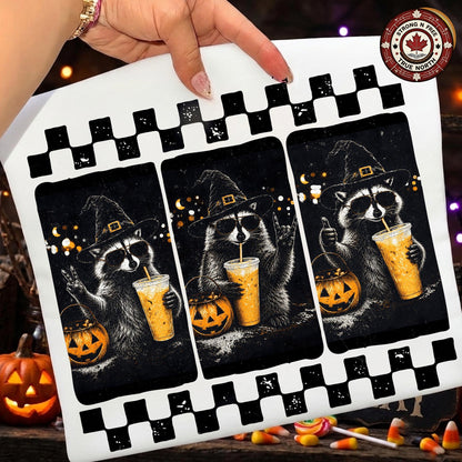 Spooky Season , Halloween Trash Panda Design, Funny Raccoon Witch Graphic, ready-to-press DTF transfer photo 1