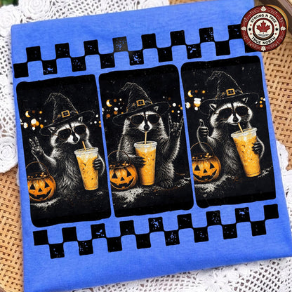 Spooky Season , Halloween Trash Panda Design, Funny Raccoon Witch Graphic, ready-to-press DTF transfer photo 5
