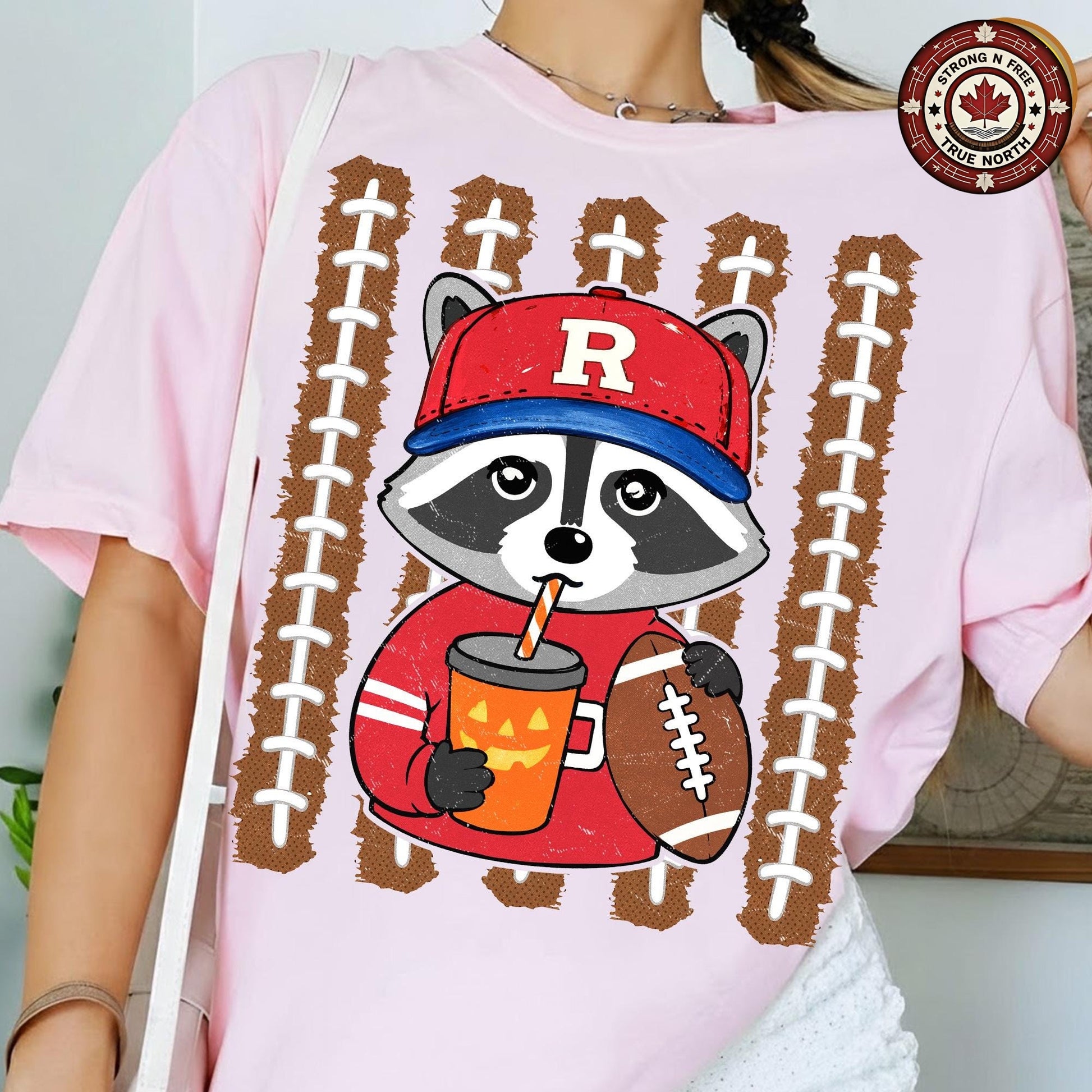 Football Raccoon , Fall Football Design, Pumpkin Latte Raccoon Graphic, Cute ready-to-press DTF transfer photo 3