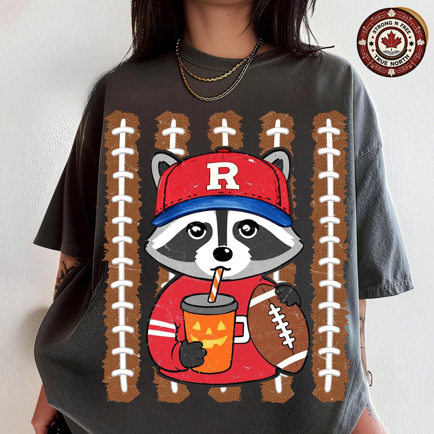 Football Raccoon , Fall Football Design, Pumpkin Latte Raccoon Graphic, Cute ready-to-press DTF transfer photo 4