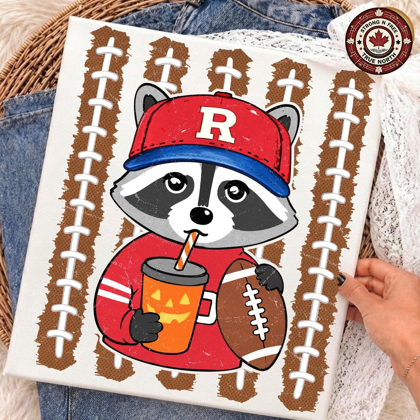 Football Raccoon , Fall Football Design, Pumpkin Latte Raccoon Graphic, Cute ready-to-press DTF transfer photo 5