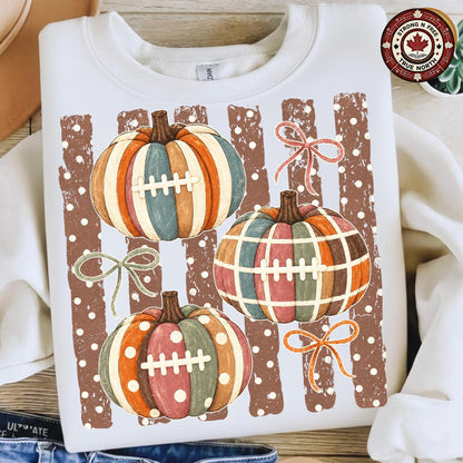 Vintage Football Fall , Pumpkin Football Shirt Design, Game Day , Autumn ready-to-press DTF transfer photo 1