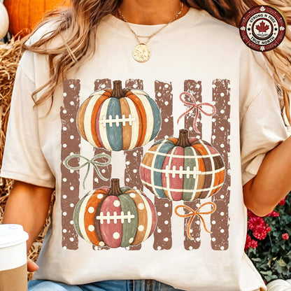Vintage Football Fall , Pumpkin Football Shirt Design, Game Day , Autumn ready-to-press DTF transfer photo 2
