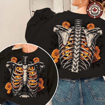 Floral Ribcage Pumpkin , Skeleton Fall Design, Retro Halloween Shirt , Spooky ready-to-press DTF transfer photo 2