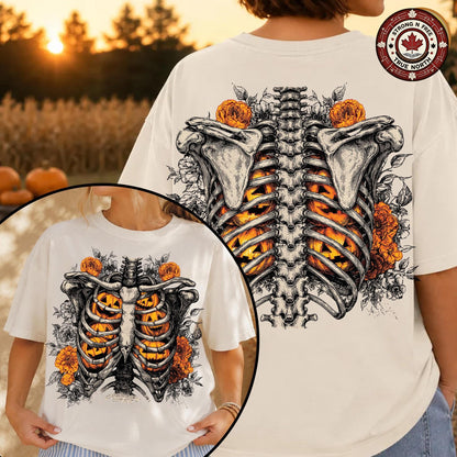 Floral Ribcage Pumpkin , Skeleton Fall Design, Retro Halloween Shirt , Spooky ready-to-press DTF transfer photo 3