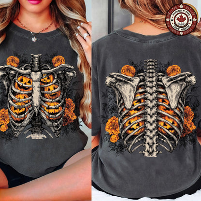 Floral Ribcage Pumpkin , Skeleton Fall Design, Retro Halloween Shirt , Spooky ready-to-press DTF transfer photo 4