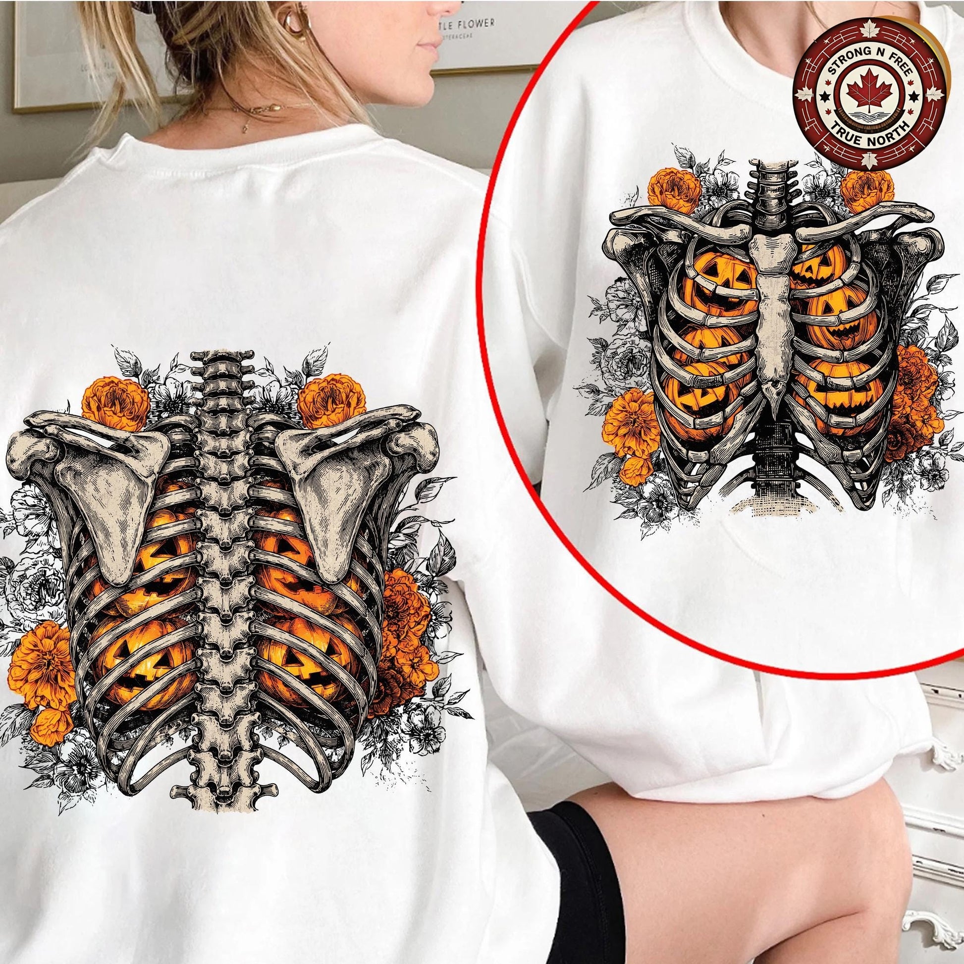 Floral Ribcage Pumpkin , Skeleton Fall Design, Retro Halloween Shirt , Spooky ready-to-press DTF transfer photo 5