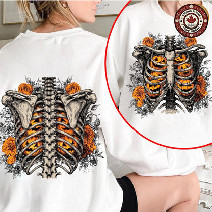 Floral Ribcage Pumpkin , Skeleton Fall Design, Retro Halloween Shirt , Spooky ready-to-press DTF transfer photo 5