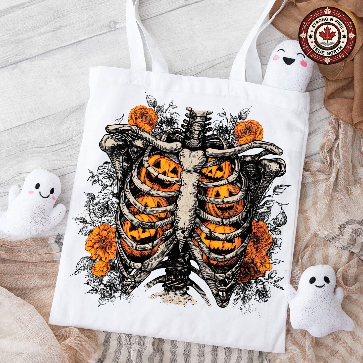 Floral Ribcage Pumpkin , Skeleton Fall Design, Retro Halloween Shirt , Spooky ready-to-press DTF transfer photo 6