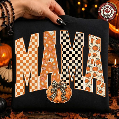 Retro Mama Pumpkin , Trendy Fall Gingham Mama Shirt Design, Autumn Mama , ready-to-press DTF transfer photo 1