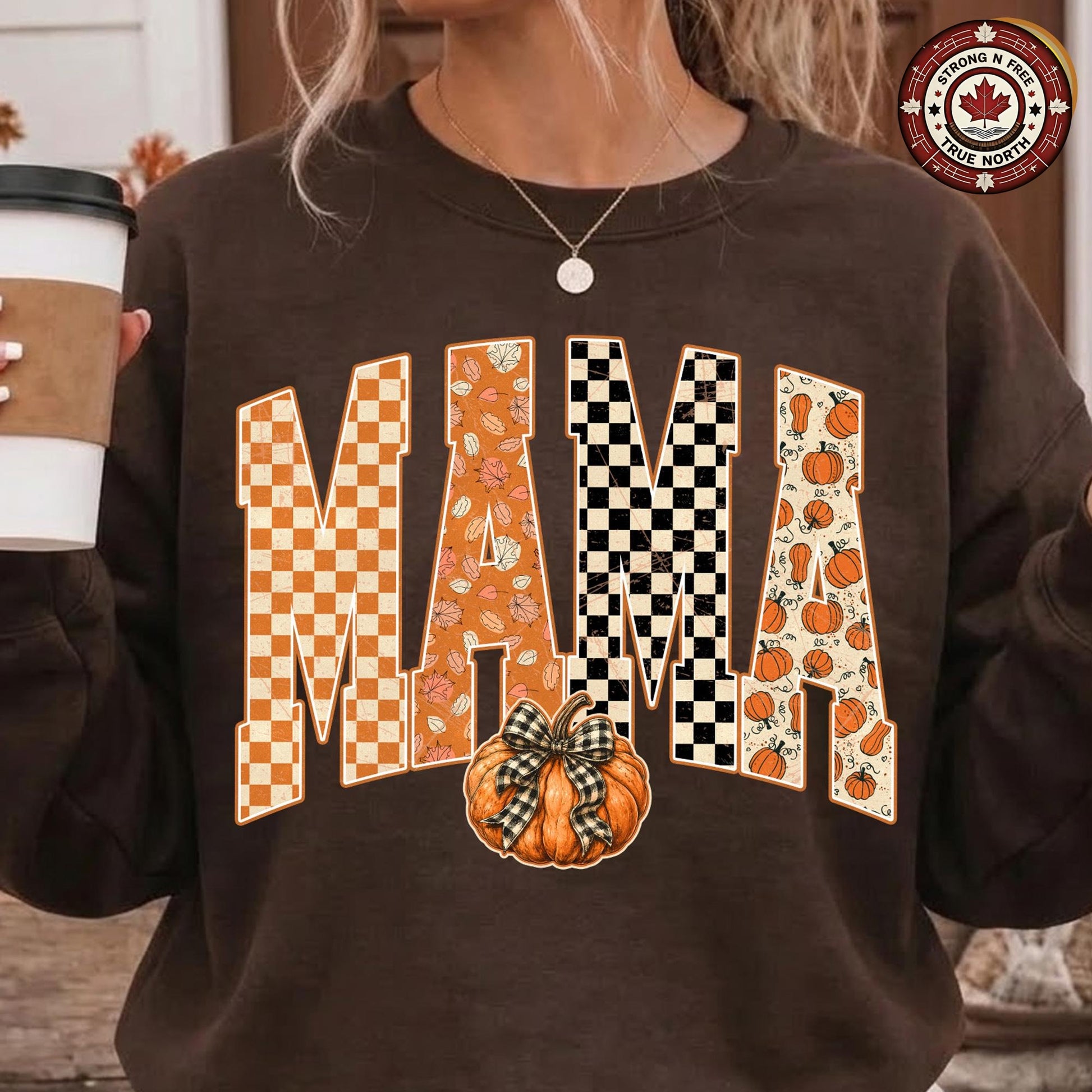 Retro Mama Pumpkin , Trendy Fall Gingham Mama Shirt Design, Autumn Mama , ready-to-press DTF transfer photo 3