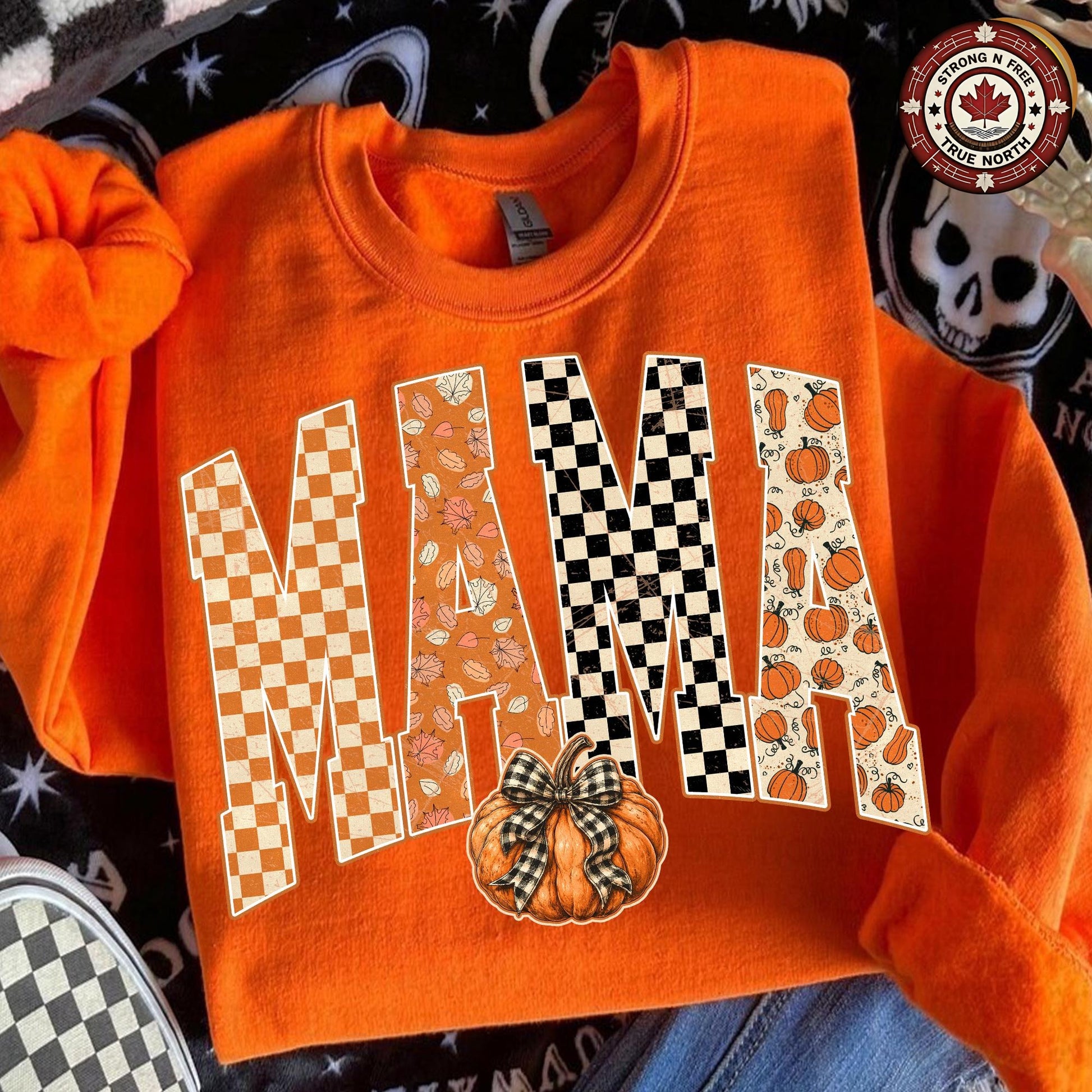 Retro Mama Pumpkin , Trendy Fall Gingham Mama Shirt Design, Autumn Mama , ready-to-press DTF transfer photo 4