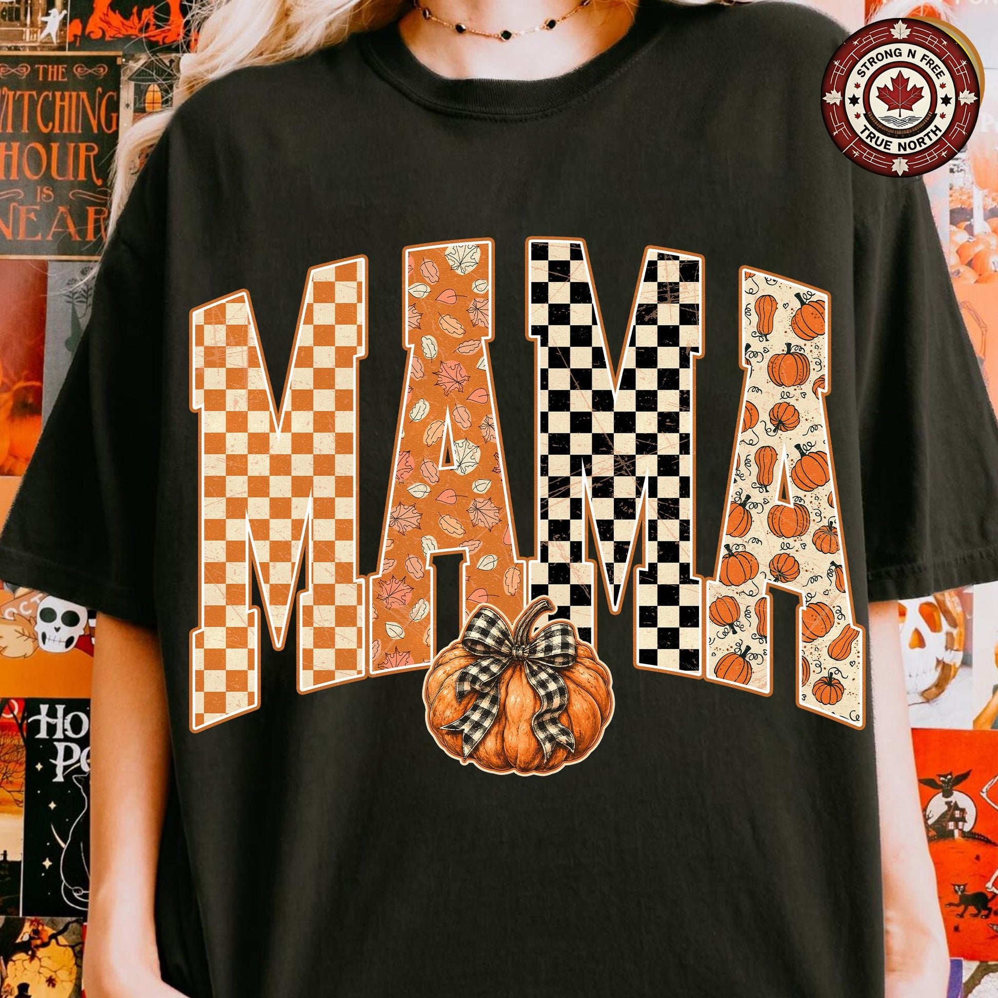 Retro Mama Pumpkin , Trendy Fall Gingham Mama Shirt Design, Autumn Mama , ready-to-press DTF transfer photo 5