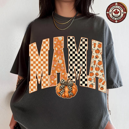 Retro Mama Pumpkin , Trendy Fall Gingham Mama Shirt Design, Autumn Mama , ready-to-press DTF transfer photo 6