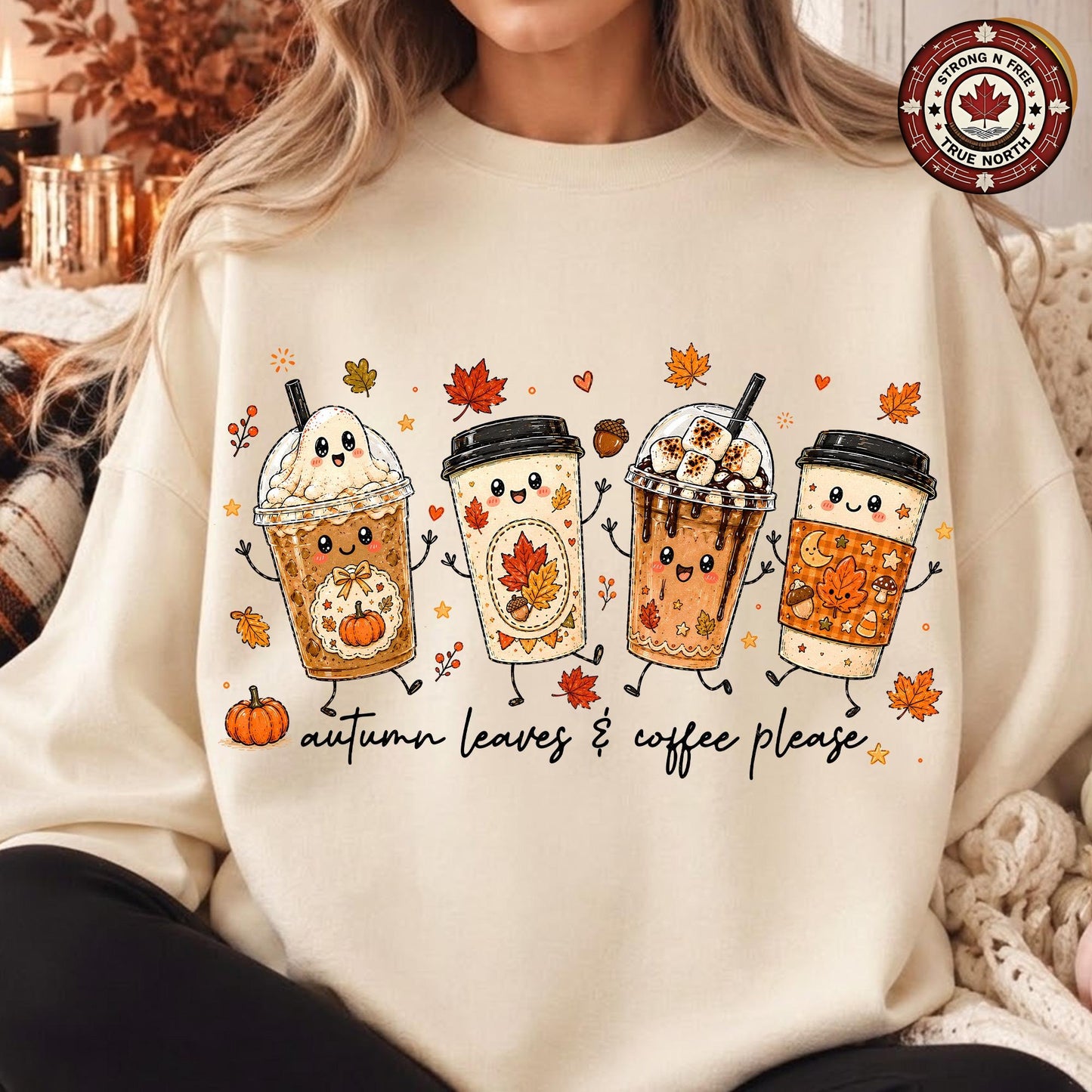 Autumn Leaves Coffee Please , Fall Ghost Drink Design, Cute Fall Drinks , ready-to-press DTF transfer photo 2