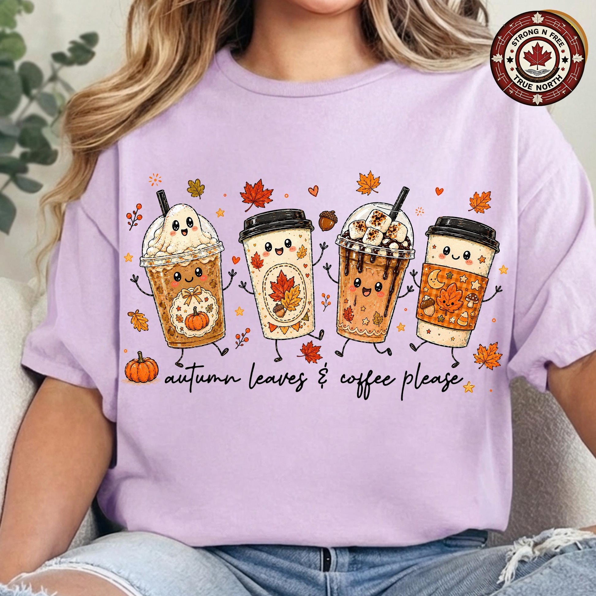 Autumn Leaves Coffee Please , Fall Ghost Drink Design, Cute Fall Drinks , ready-to-press DTF transfer photo 3