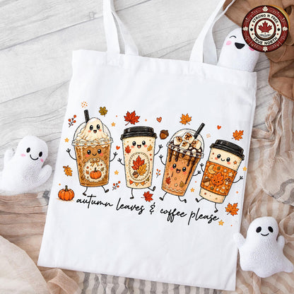 Autumn Leaves Coffee Please , Fall Ghost Drink Design, Cute Fall Drinks , ready-to-press DTF transfer photo 4