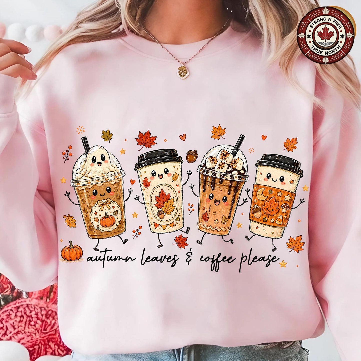 Autumn Leaves Coffee Please , Fall Ghost Drink Design, Cute Fall Drinks , ready-to-press DTF transfer photo 5