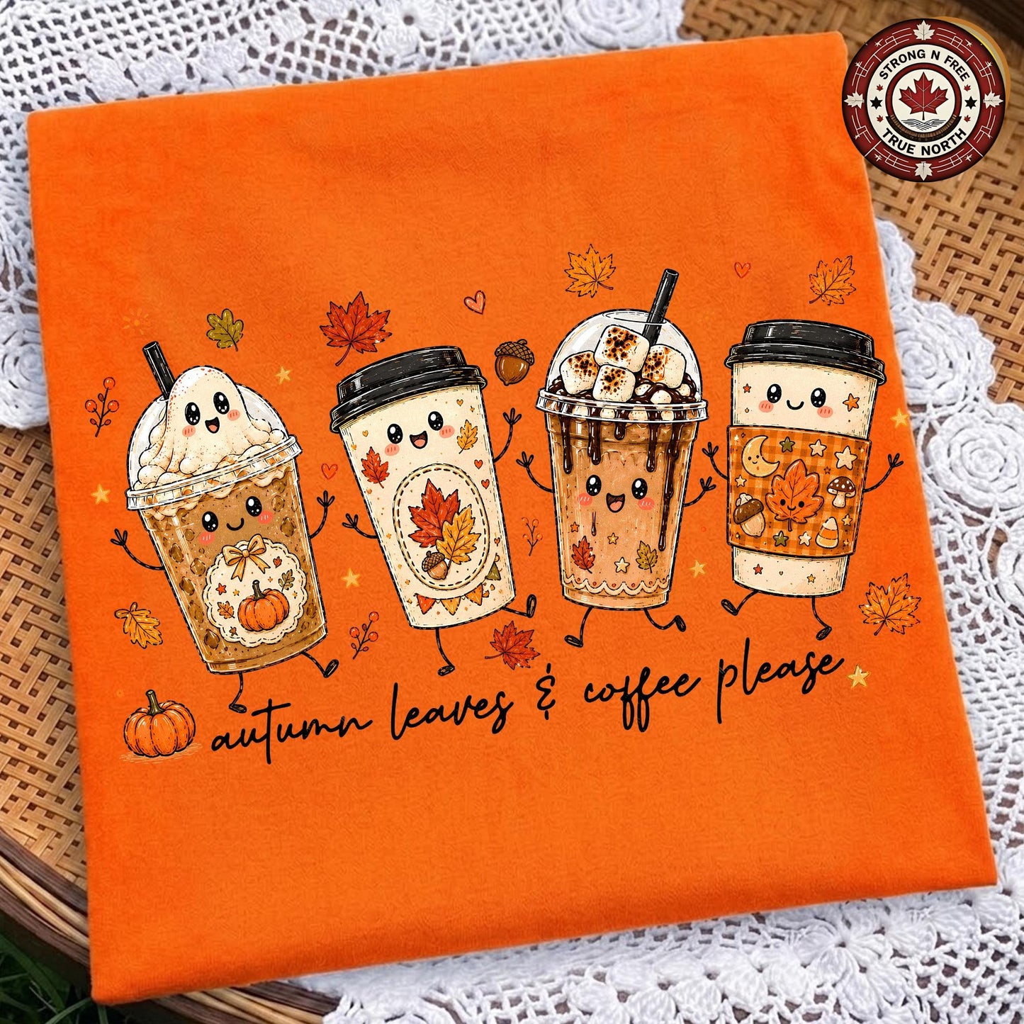 Autumn Leaves Coffee Please , Fall Ghost Drink Design, Cute Fall Drinks , ready-to-press DTF transfer photo 6