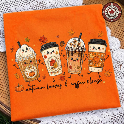 Autumn Leaves Coffee Please , Fall Ghost Drink Design, Cute Fall Drinks , ready-to-press DTF transfer photo 6