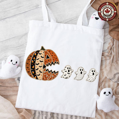 Patchwork Halloween Costume , Pumpkin Chasing Ghost Design, Spooky Season , ready-to-press DTF transfer photo 5