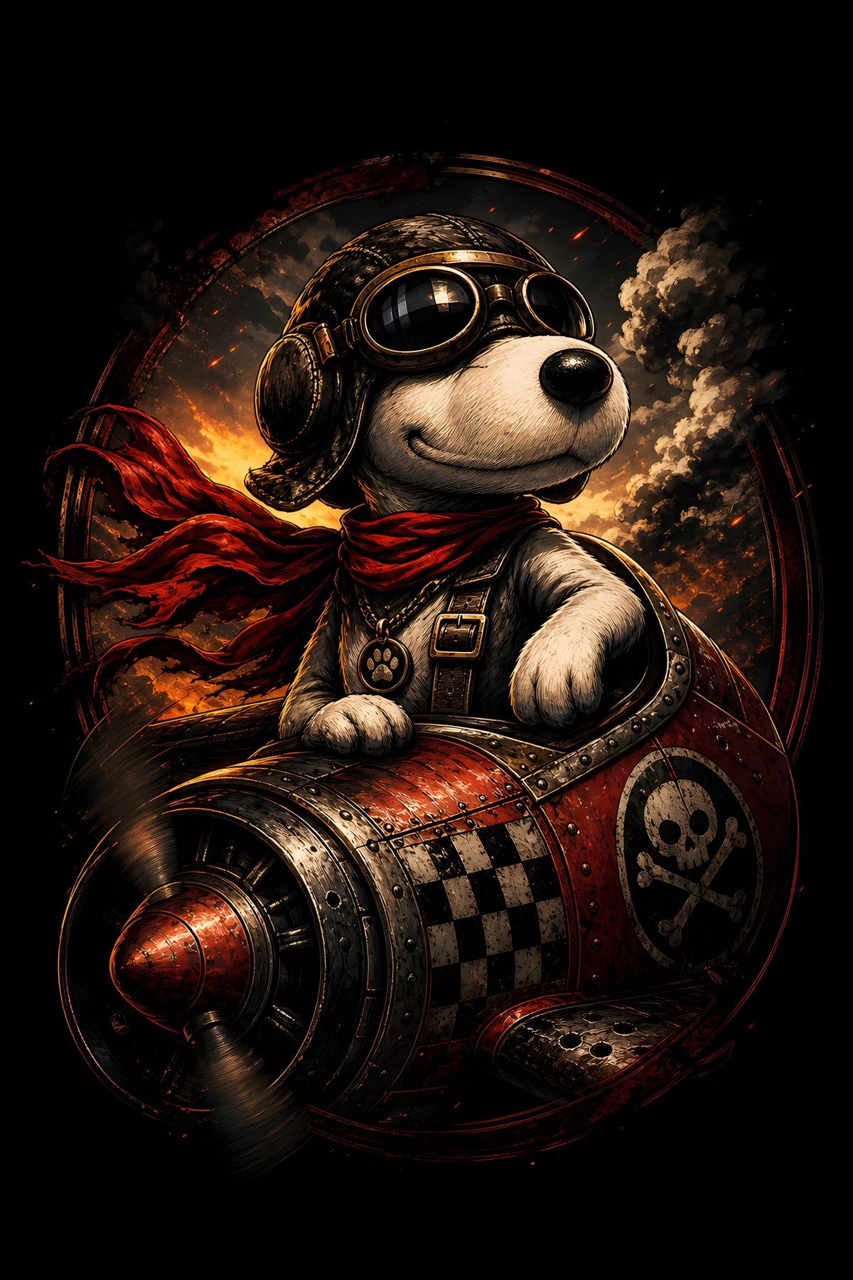 Aviator Dog in Vintage Plane - Halftone DTF transfer - Prints best on darks