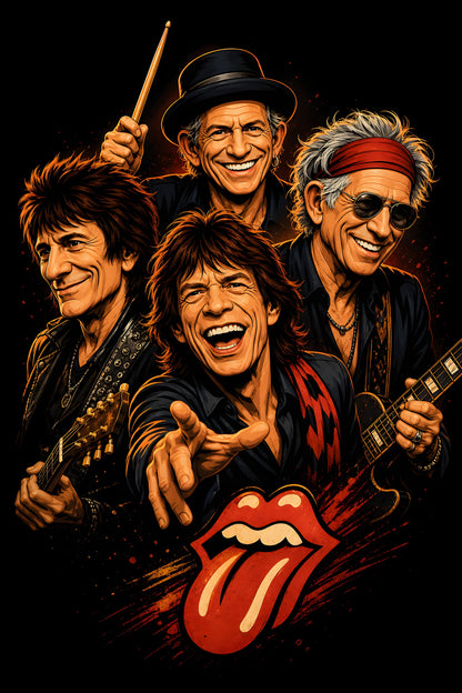Rock Band Legends - Halftone DTF transfer - Prints best on darks