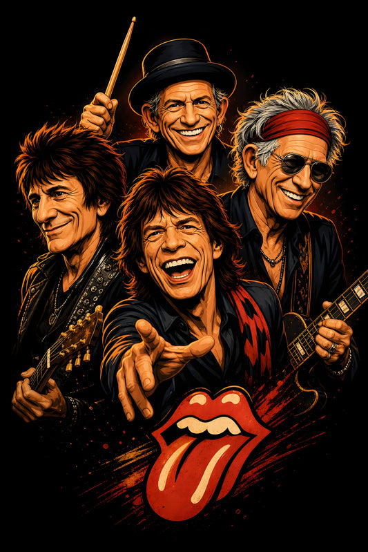 Rock Band Legends - Halftone DTF transfer - Prints best on darks