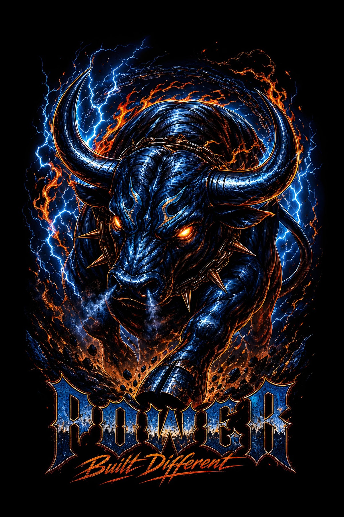 Power Built Different Bull - Halftone DTF transfer - Prints best on darks