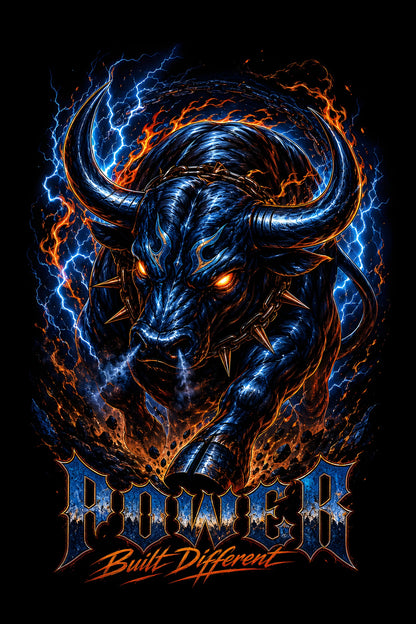 Power Built Different Bull - Halftone DTF transfer - Prints best on darks
