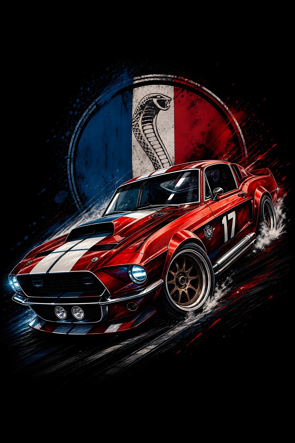 Red Cobra Muscle Car - Halftone DTF transfer - Prints best on darks