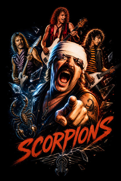 Scorpions Rock Band - Halftone DTF transfer - Prints best on darks
