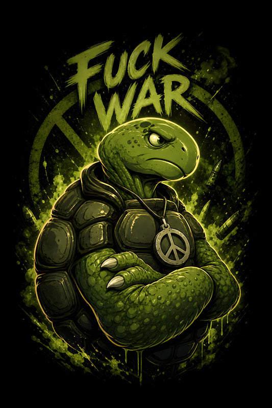 Fuck War Peace Turtle - Halftone DTF transfer - Prints best on darks