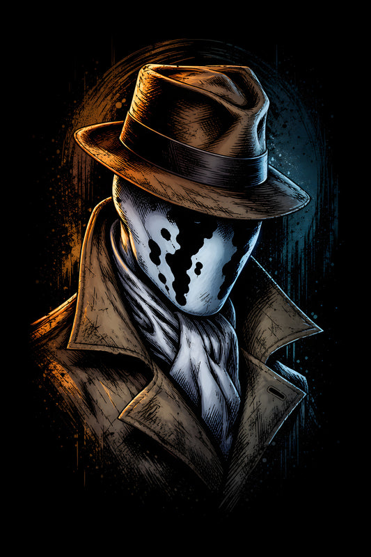 Rorschach Masked Detective - Halftone DTF transfer - Prints best on darks