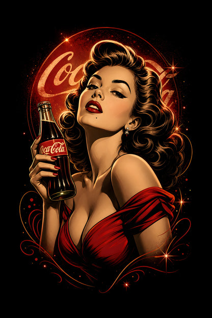 Vintage Cola Pin-Up - Halftone DTF transfer - Prints best on darks