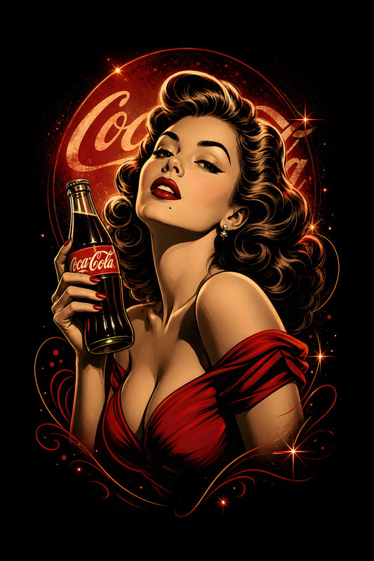 Vintage Cola Pin-Up - Halftone DTF transfer - Prints best on darks