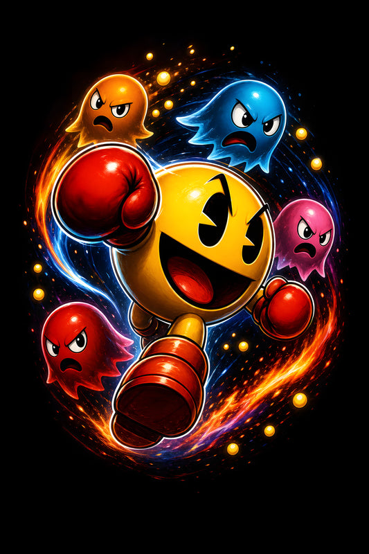 Pac-Man Boxing with Ghosts - Halftone DTF transfer - Prints best on darks