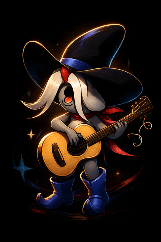 Guitar-Playing Wizard - Halftone DTF transfer - Prints best on darks