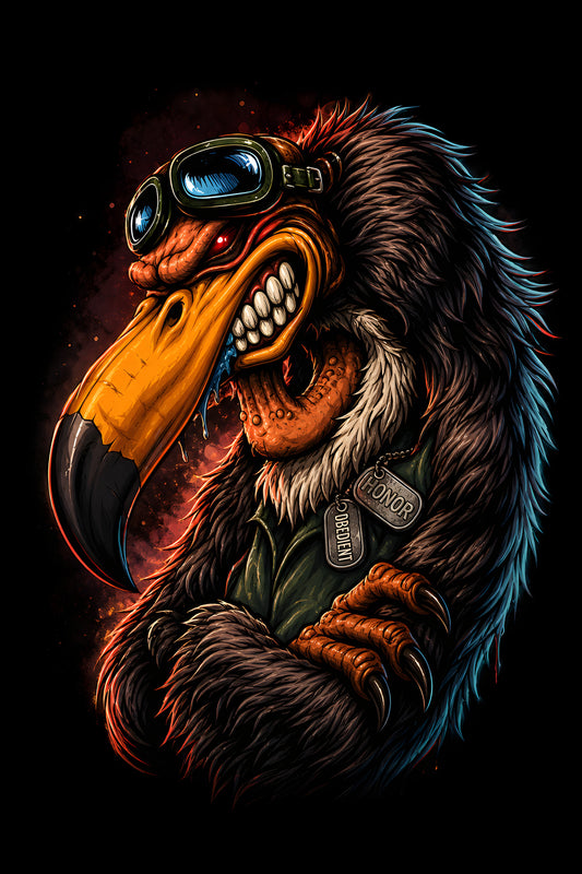 Biker Vulture with Aviator Goggles - Halftone DTF transfer - Prints best on darks