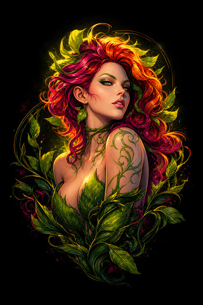 Poison Ivy Botanical Portrait - Halftone DTF transfer - Prints best on darks