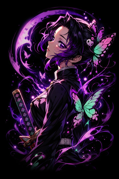 Shinobu Butterfly Moon - Halftone DTF transfer - Prints best on darks
